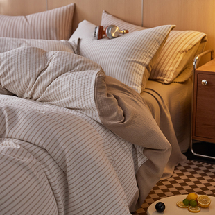 无印良品全棉双层绉绉纱四件套 北欧风纯棉被套床单床笠裸睡床品