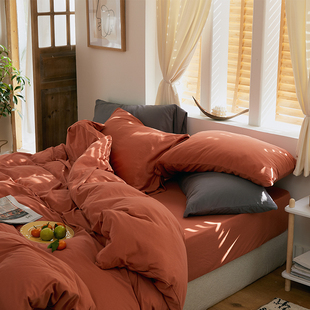 无印良品天竺棉日式素色四件套 全棉针织棉被套裸睡床单床笠套件