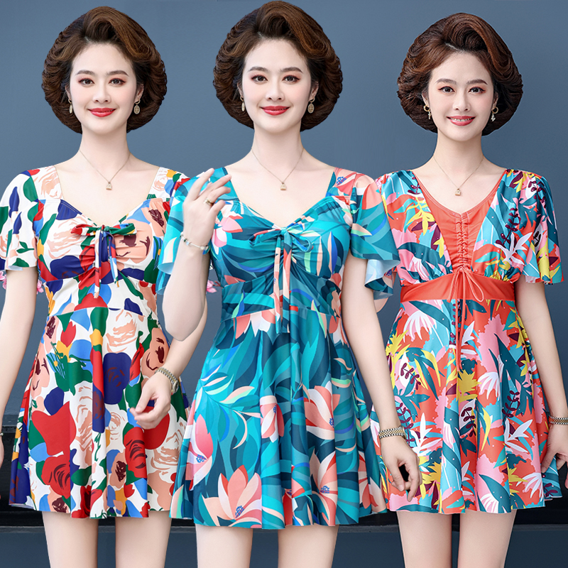 分体泳衣女士2024新款保守遮肚显瘦妈妈款大码中老年减龄旅游泳装