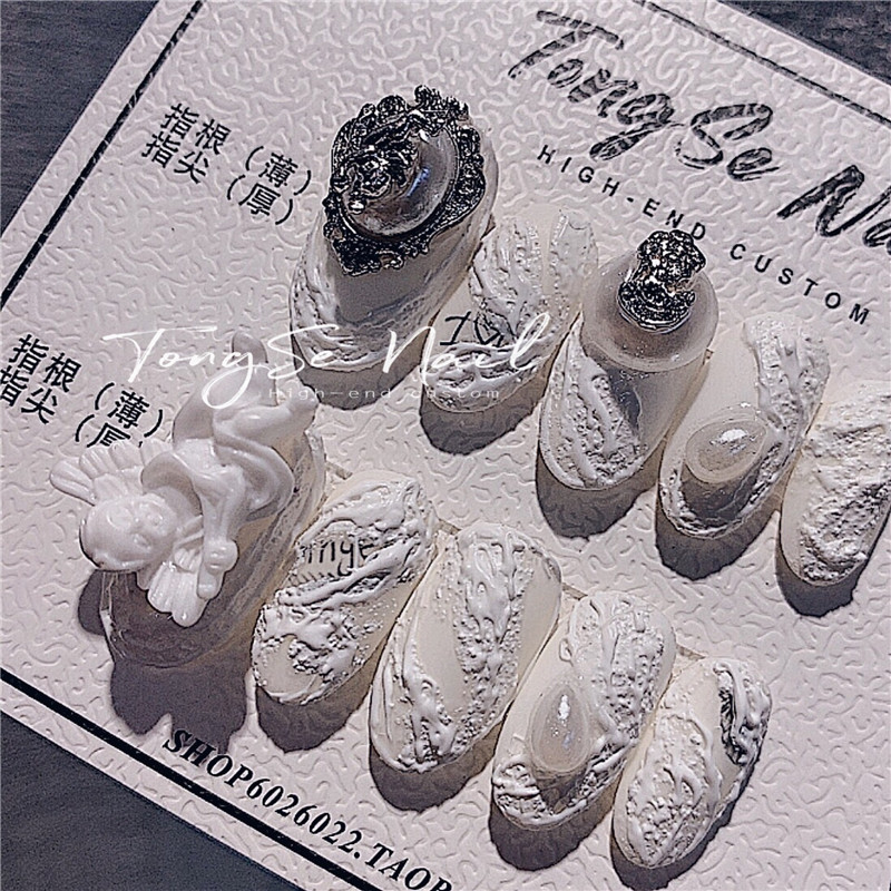 铜色白色天使假指甲女美甲贴磨砂