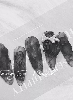 干枯玫瑰蔷薇暗黑系指匠豆汤小众欧美仙丧黑色磨砂穿戴美甲片成品