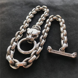 千银厚果 10mm太角链太丸椭圆链豹子骷髅棒子无缝接复古925银手工