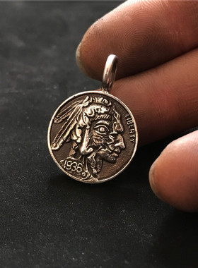 硬币吊坠百搭复古纯银手工