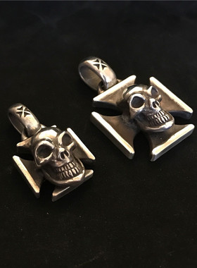 欧美重金属骷髅头925银手工吊坠