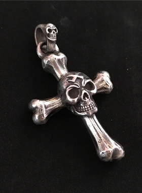 千银厚果骷髅吊坠十字架925男女