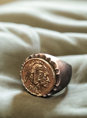 印第安风格摩根戒指925银硬币