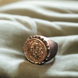 千银厚果原创印第安风格摩根硬币男士戒指重金属复古925银手工