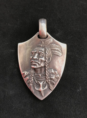 千银厚果盾牌925银印第安风男女