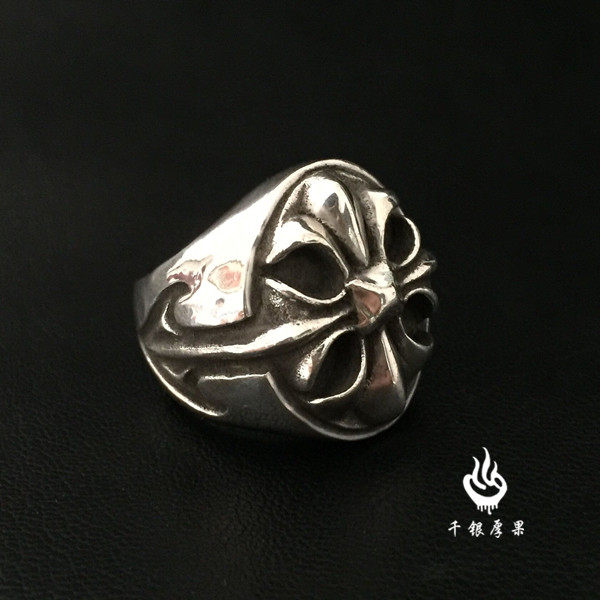 千银厚果 Gaboratory鼻祖小众设计复古潮男指环十字花戒925银手工