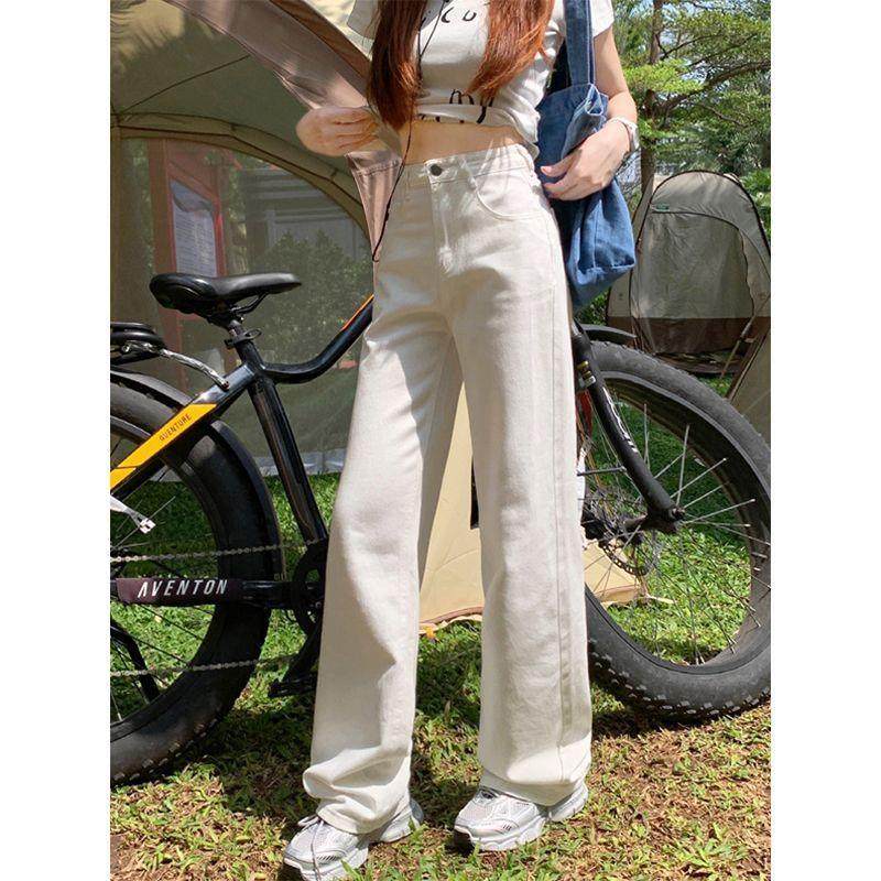 白色高腰阔腿牛仔裤女2026年春季新款宽松百搭垂感显瘦拖地长裤子