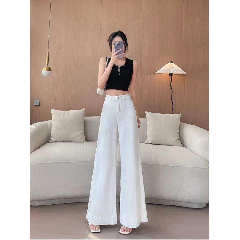 美式高街白色牛仔裤女春秋弹力2026年新款小个子宽松高腰阔腿裤子