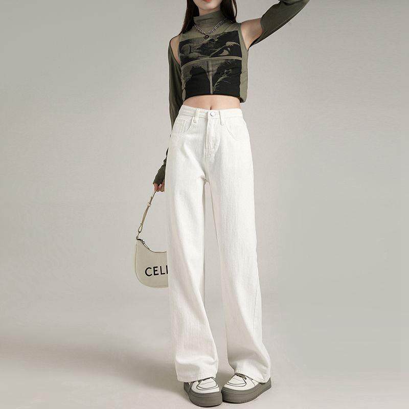 高腰白色阔腿牛仔裤女春季2026新款高级感宽松垂感休闲直筒拖地裤,女装/女士精品,牛仔裤,淘宝优惠券,粉丝福利购,淘宝优惠卷
