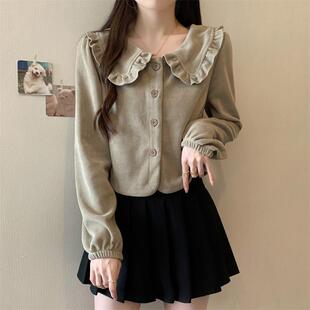 小个子显瘦秋冬款长袖小众减龄开衫温柔娃娃领设计感甜美女士上衣