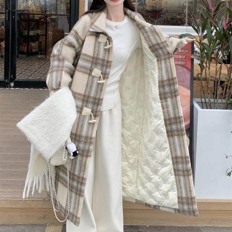 大码加棉内里格子毛呢外套2025新款高级感冬季加厚长款呢子大衣女,女装/女士精品,毛呢外套,淘宝优惠券,粉丝福利购,淘宝优惠卷
