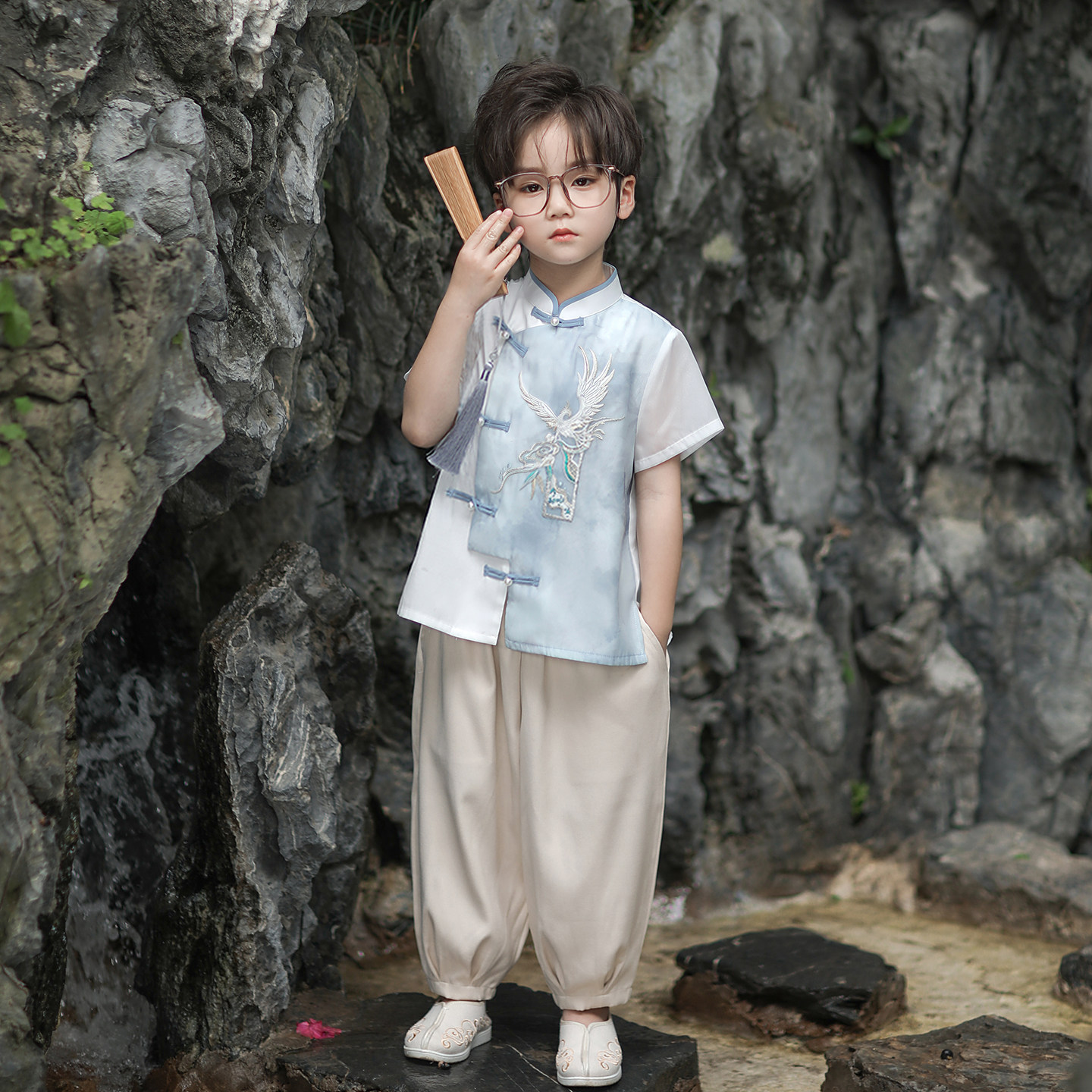 旗铂汉服男童古风中秋节男宝衣服图片