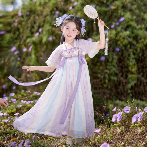 旗铂汉服女童夏薄款日常可穿唐装