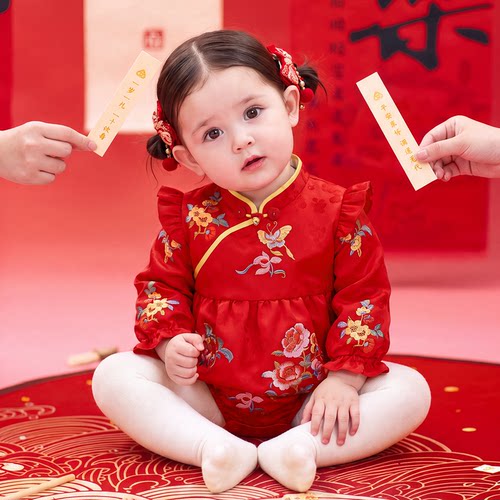 周岁女宝礼服春秋生日宴喜庆礼服
