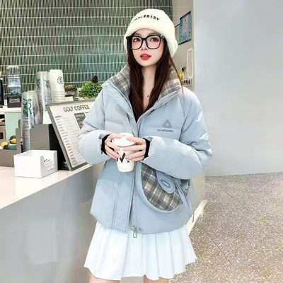 挎包立领拼接羽绒服女宽松休闲