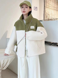 加厚仿羊羔毛外套女23秋冬新款宽松设计感小个子颗粒绒拼接棉服潮