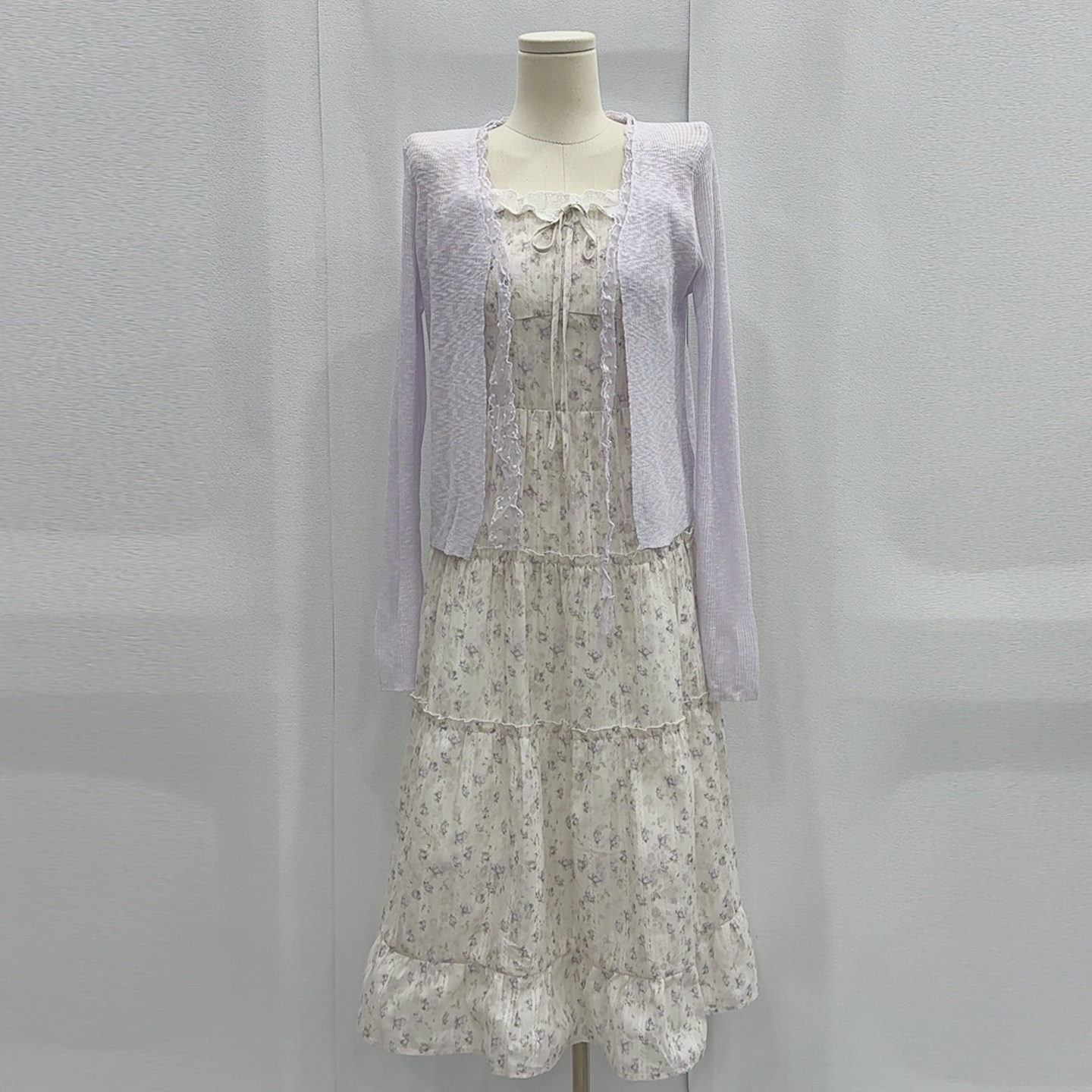 针织外披+碎花吊带连衣裙两件套夏显瘦气质温柔风小清新时尚套装