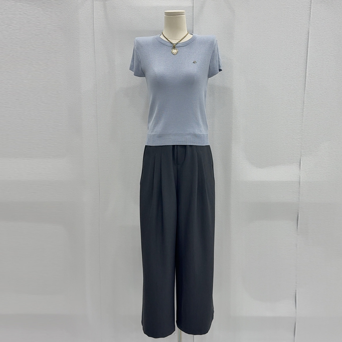 针织短袖+阔腿九分裤两件套女夏季法式气质轻熟风穿搭时尚套装潮