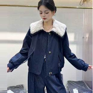 时尚 冬季 宽松设计感小个子加厚休闲棉衣 外套女短款 海军领加绒工装