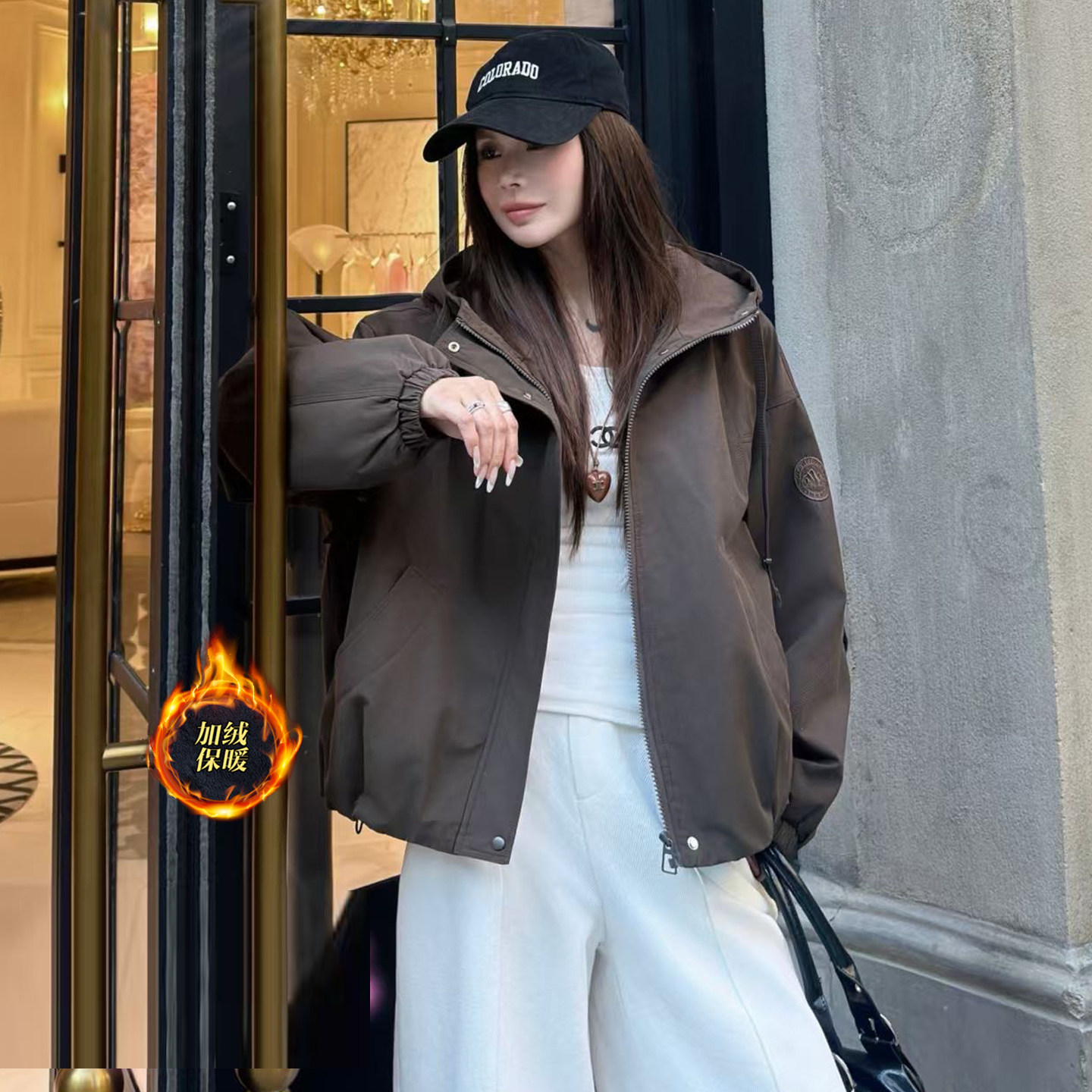 加绒工装外套女宽松显瘦派克服潮