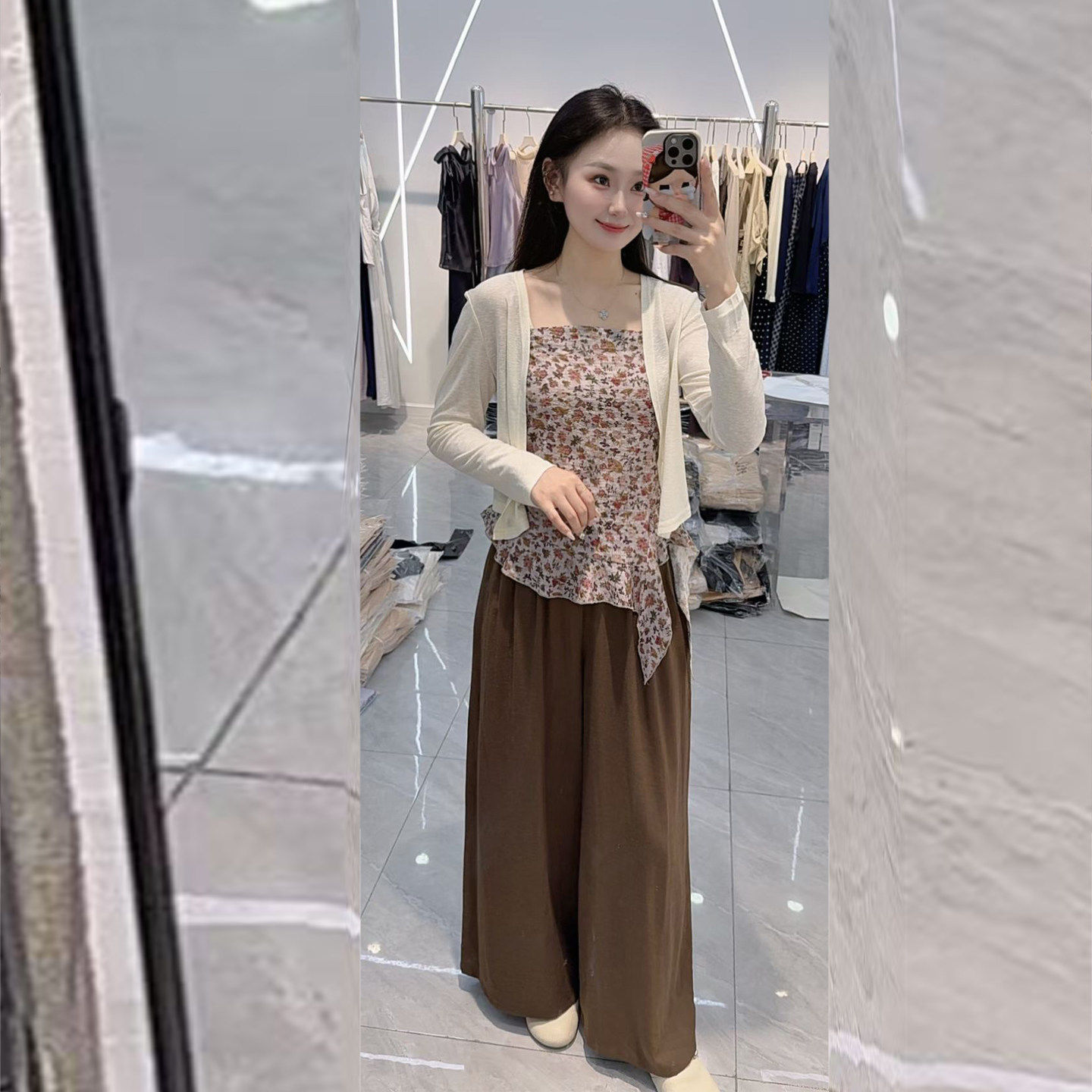 韩系开衫吊带阔腿裤三件套装女