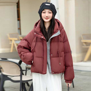 连帽拼接羽绒服女短款冬季韩版时尚宽松休闲设计感保暖白鸭绒外套