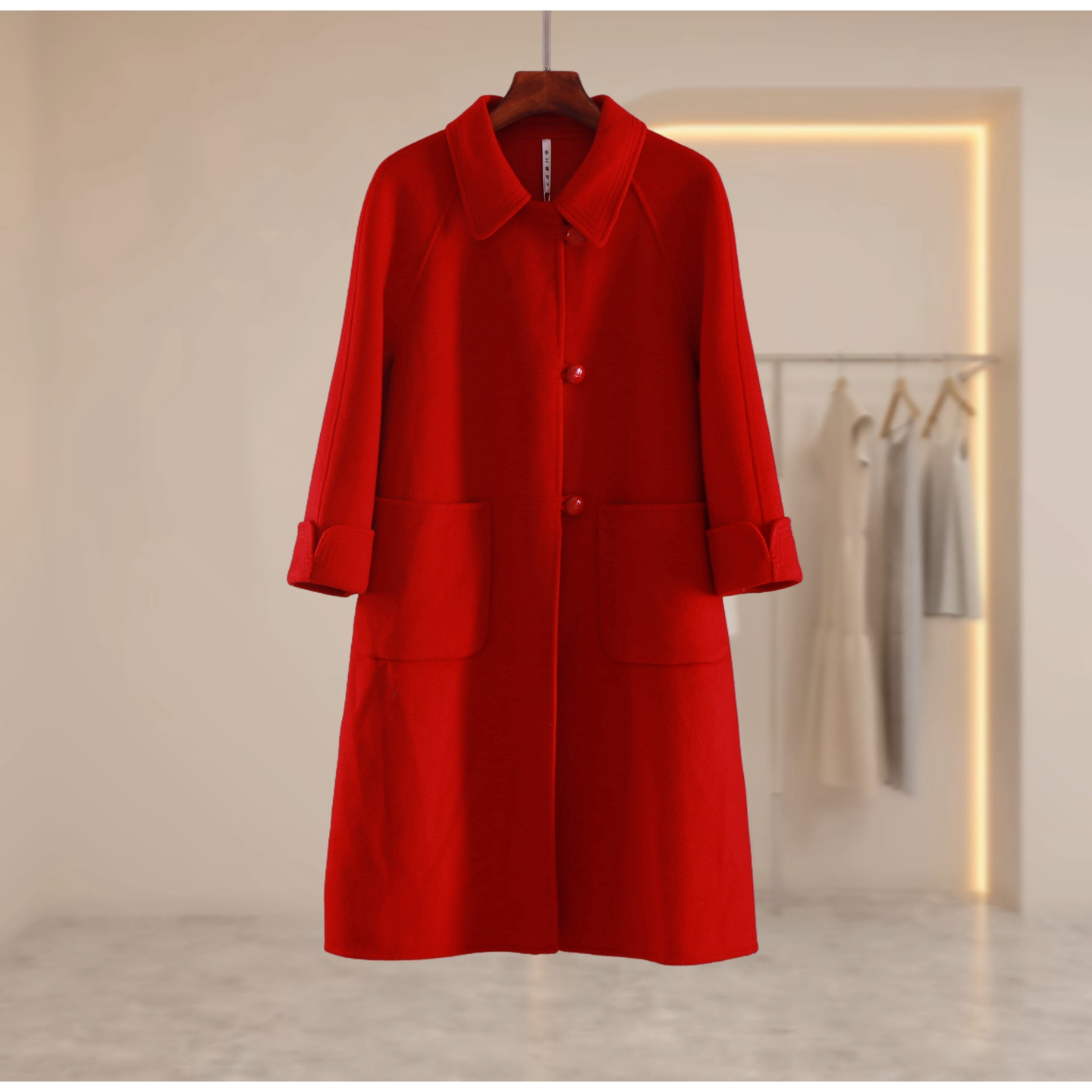 25新款粉嫩小翻领双面呢羊毛大衣