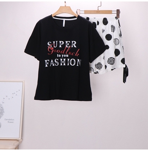 短裤 圆领套头针织纯棉睡衣短袖 字母印花折扣 家居服套装 女士夏季