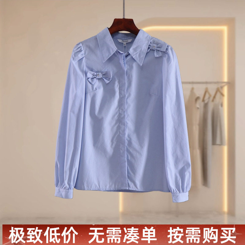 淑女风蝴蝶结领带长袖衬衫女