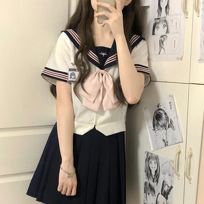 秋柚语原创正版水手服jk制服校供学院风短袖基础款套装日系学生套