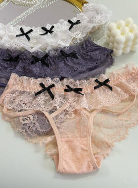 【M Z】可甜可欲荷叶边性感蕾丝低腰少女蝴蝶结三角裤2025新款