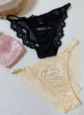 2025新款轻奢高端钻饰绸缎面性感法式蕾丝内裤女士纯欲细带三角裤