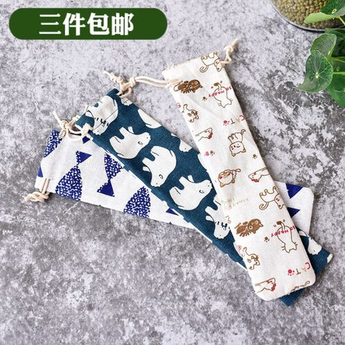 包邮日式布袋便携筷勺棉麻手工