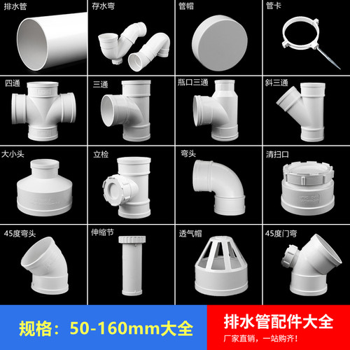 pvc弯头50配件75直弯110下水管直接三通p型s型存水弯160排水管件
