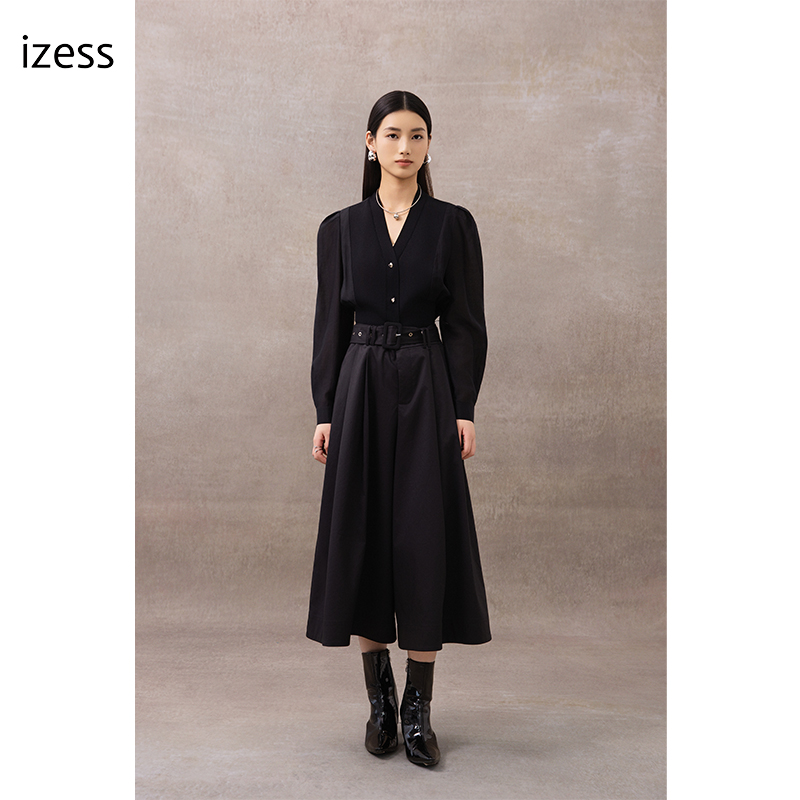 izess爱泽时尚/国内代购25秋时髦知识分子风复古大摆伞裙[不退换]