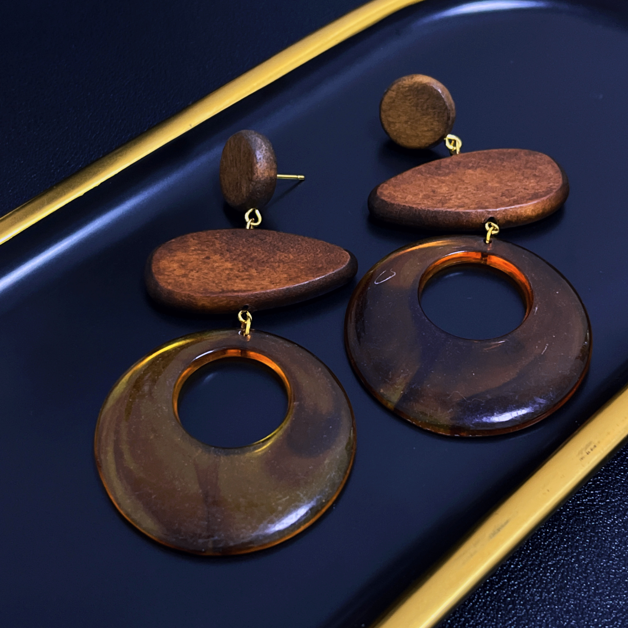 美拉德复古咖色系耳环小众港风轻奢高级感耳钉气质时尚百搭耳饰女