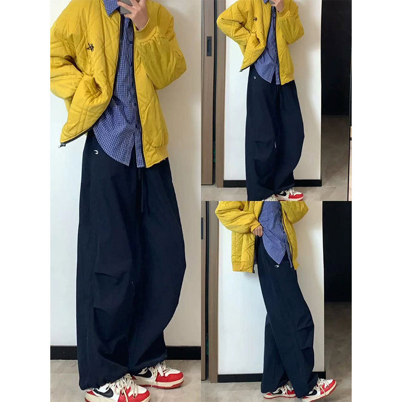 藏青色复古工装裤女秋冬2026新款高腰宽松百搭休闲运动美式阔腿裤