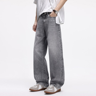 宽松直筒长裤 男士 ∣老钱风dirtyfit做旧水洗岩石灰牛仔裤 2026男装