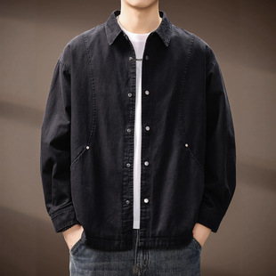宽松休闲日系工装 高端美式 新款 秋季 夹克 复古重磅水洗外套男士
