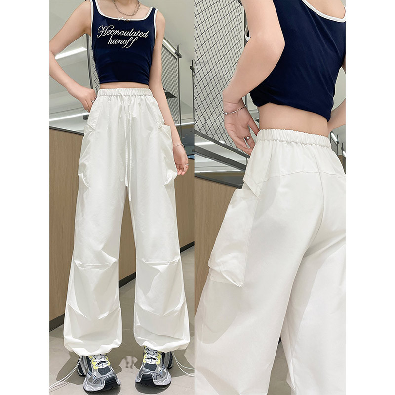 美式降落伞工装裤女春秋夏季2026新款高腰休闲阔腿白色运动冲锋裤