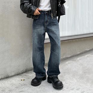 流行男士 新款 牛仔裤 美式 2026高端秋冬秋季 潮牌复古宽松长裤 弯刀裤