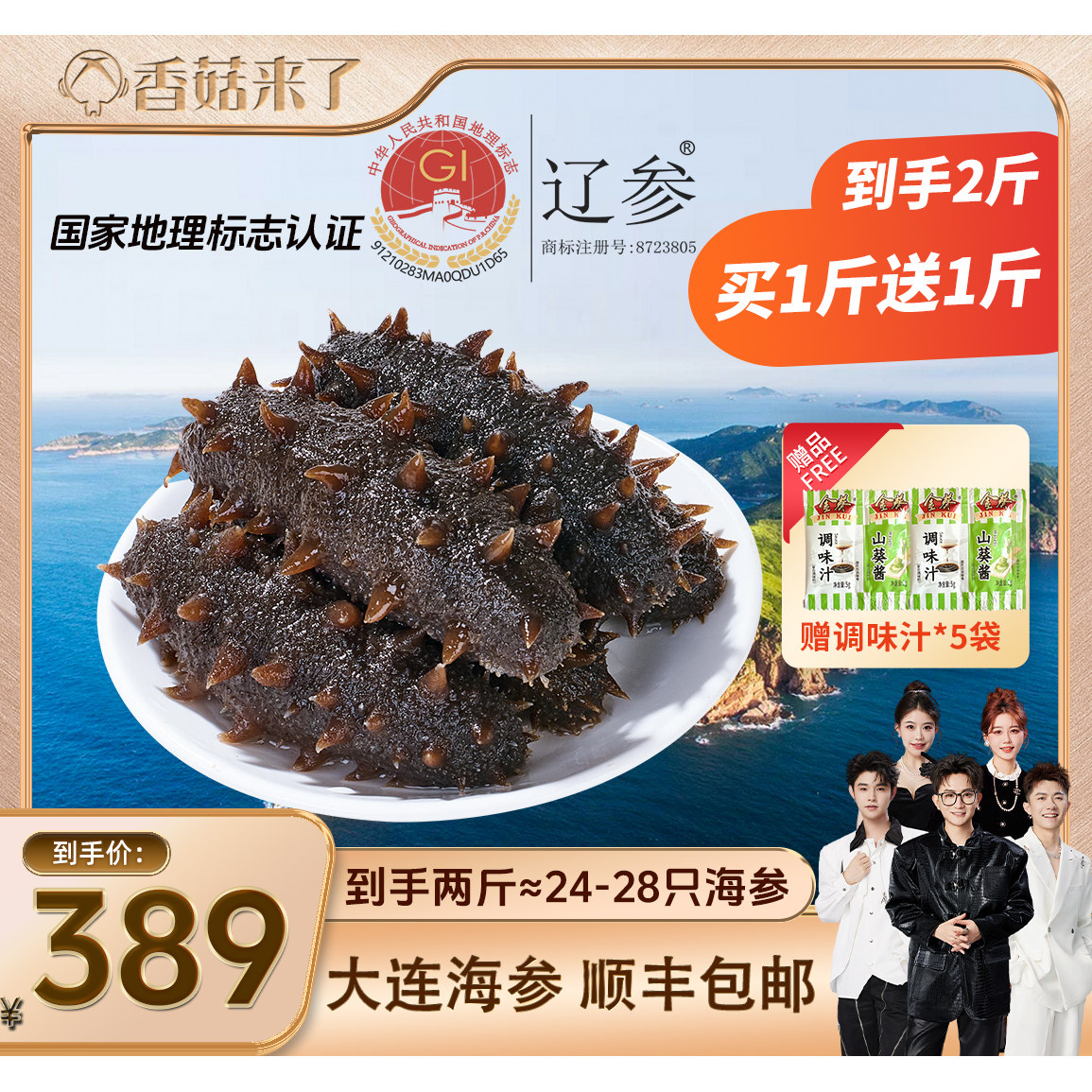 【香菇来了】买1斤送1斤 大连冷冻即食海参500g 顺丰包邮