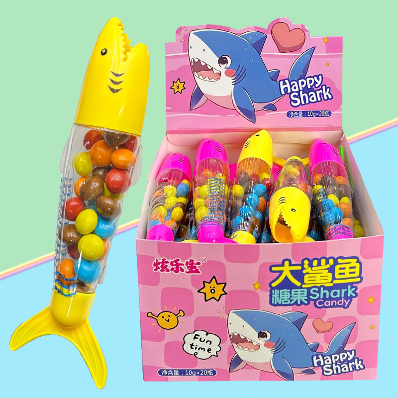 网红儿童创意鲨鱼造型彩色巧克力豆糖果奖励小孩趣味分享零食批发