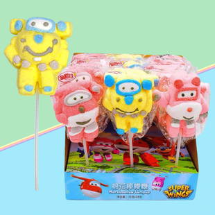 金稻谷超级飞侠卡通可爱动物造型棉花糖棒棒糖整箱批散装 小孩零食