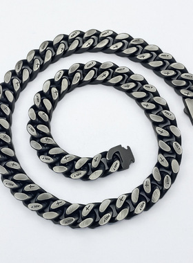 钛钢嘻哈古巴项链男士做旧链子