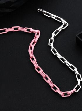 欧美INS新款电镀拼接彩色古巴链男女嘻哈小众高级感轻奢钛钢项链