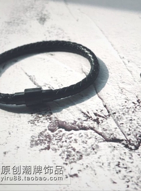 潮人个性黑色牛皮皮手环潮男首饰